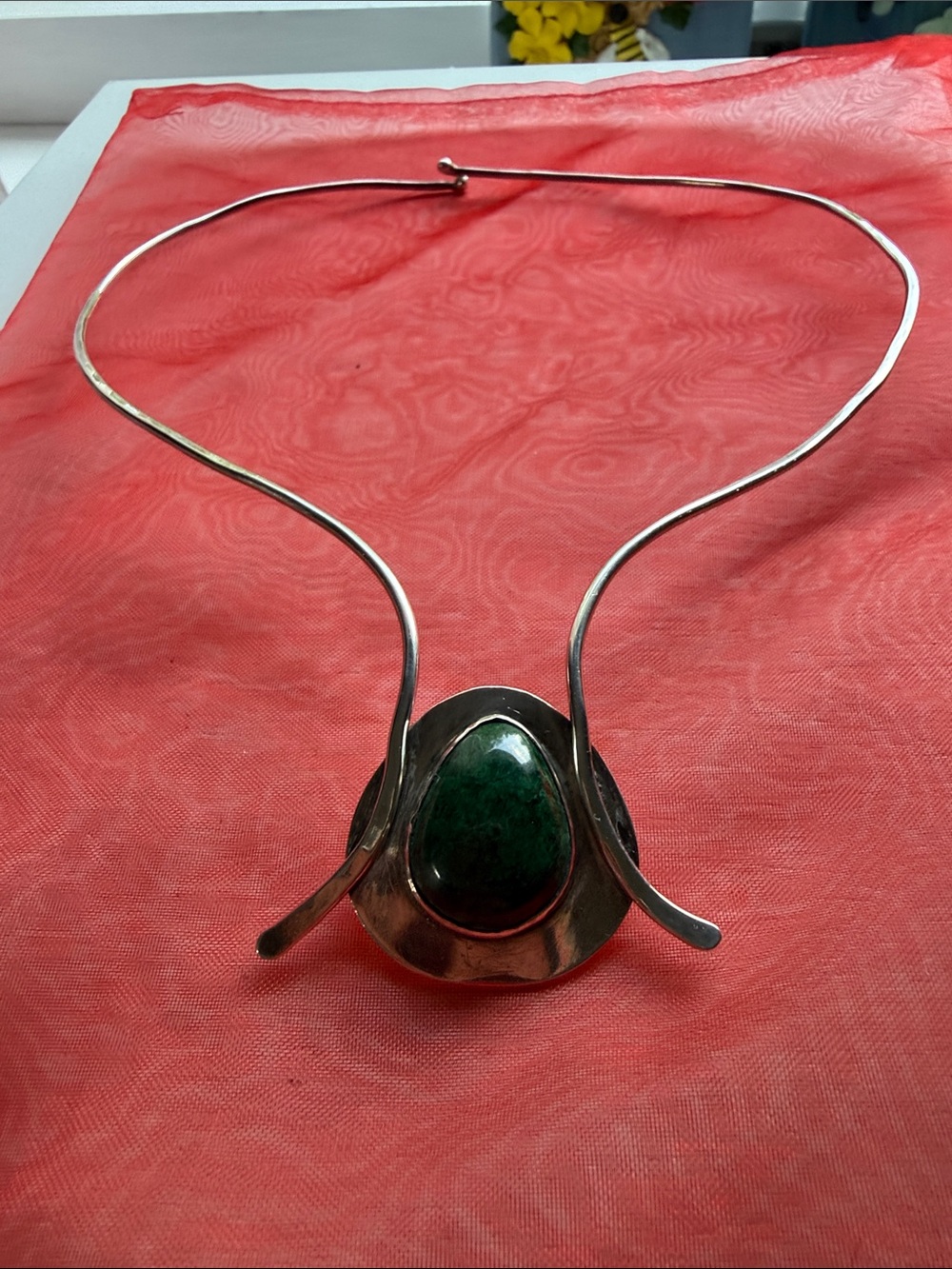Sterling Silver Green Stone Pendant Necklace